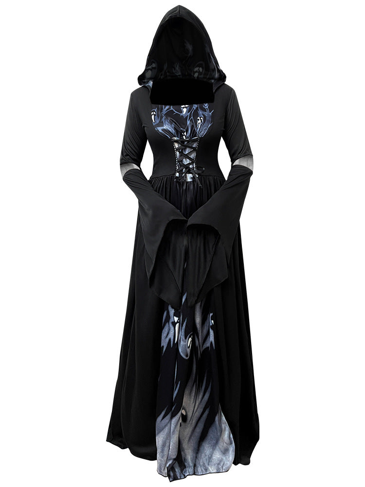 Women's Hooded Skeleton Witch Dress – Halloween & Cosplay Costume S–2XL