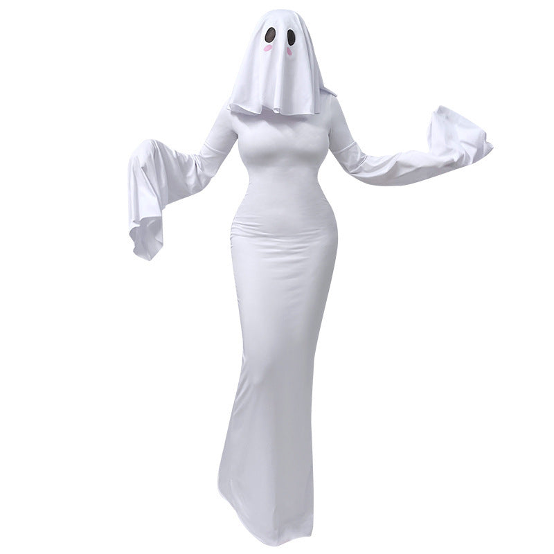 Women's Ghost Spirit Halloween Dress – Elegant Backless White Costume Gown | S–XL