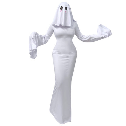 Women's Ghost Spirit Halloween Dress – Elegant Backless White Costume Gown | S–XL