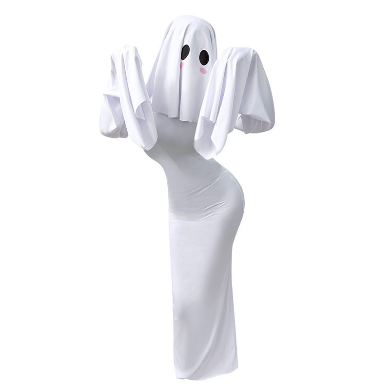 Women's Ghost Spirit Halloween Dress – Elegant Backless White Costume Gown | S–XL