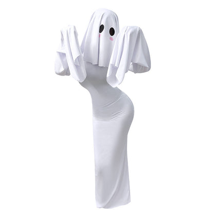 Women's Ghost Spirit Halloween Dress – Elegant Backless White Costume Gown | S–XL