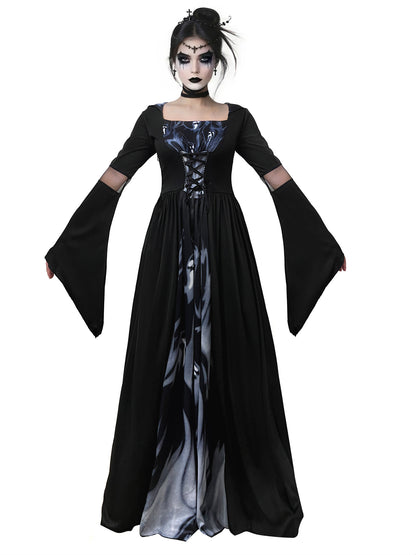 Women's Hooded Skeleton Witch Dress – Halloween & Cosplay Costume S–2XL