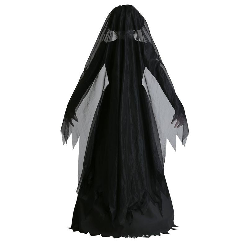 Ghost Bride Vampire Costume – Women's Black Wedding Dress Halloween Set