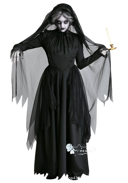 Ghost Bride Vampire Costume – Women's Black Wedding Dress Halloween Set