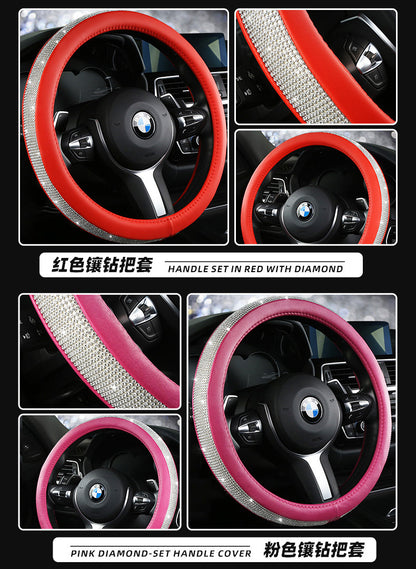 Diamond Steering Wheel Cover for Women – Bling Crystal Car Accessory | 9 Colors
