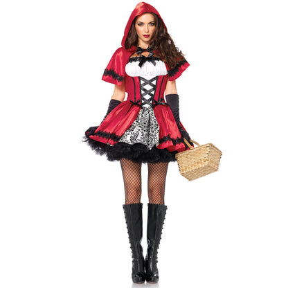 Women's Little Red Riding Hood Costume – Black & Red Dress with Shawl & Hood | S–XXL