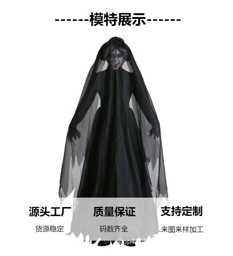Ghost Bride Vampire Costume – Women's Black Wedding Dress Halloween Set