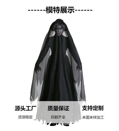 Ghost Bride Vampire Costume – Women's Black Wedding Dress Halloween Set