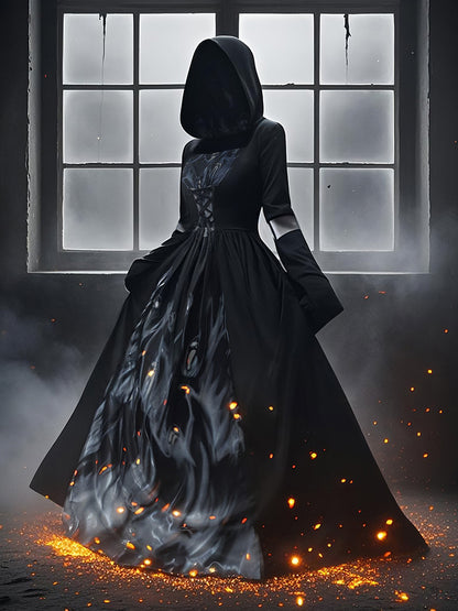Women's Hooded Skeleton Witch Dress – Halloween & Cosplay Costume S–2XL