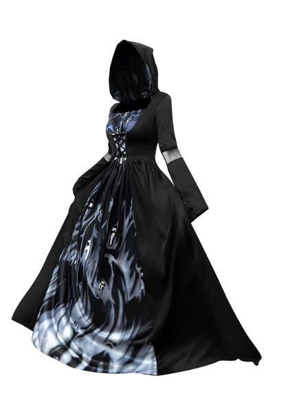 Women's Hooded Skeleton Witch Dress – Halloween & Cosplay Costume S–2XL