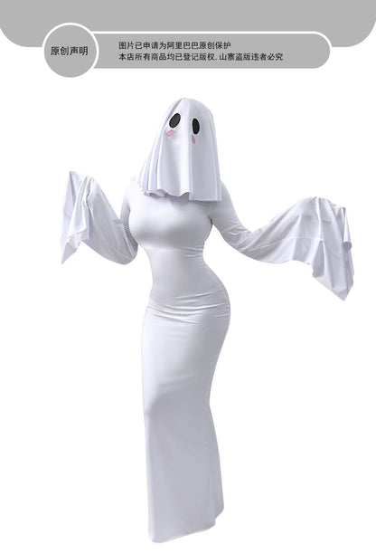 Women's Ghost Spirit Halloween Dress – Elegant Backless White Costume Gown | S–XL
