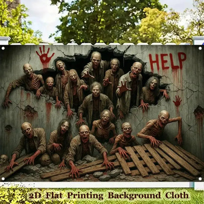 VIKAMA 2D Halloween Banner - Zombie Breakout Horror Scene Photography Background - Party Decoration - Hanging Background