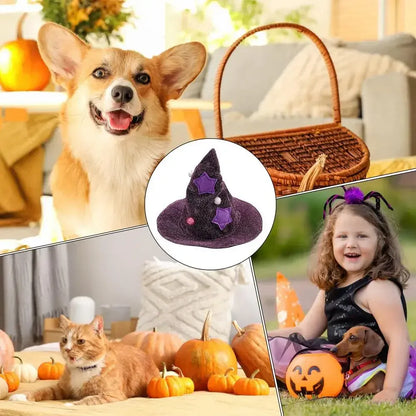 Cat Halloween Costume Comfortable Cat Wizard Outfit Witch Dog Costume Cat Cloak Witch Hat Halloween Dog Cloth For S/M Cats Dogs