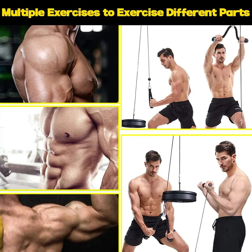 Fitness Pulley Cable Machine System DIY Gym Attachment Adjustable 2.5m Cable Workout Arm Biceps Triceps Hand Training Equipment