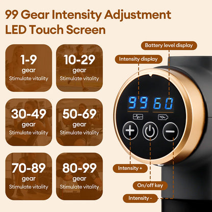11-in-1 Electric Massage Gun – 99-Level Deep Tissue Percussion Massager with Fast Charging
