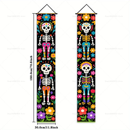 Halloween Decorations Dia De Los Muertos Porch Sign Banners Mexico Day of The Dead Hanging Banner for Indoor Outdoor Wall Decor