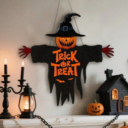 Halloween Trick or Treat Wooden Sign – Spooky Monster Door & Wall Decor