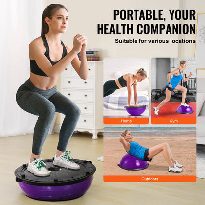 SucceBuy Half Exercise Ball Trainer Balance Ball Trainer Stability Ball Yoga Ball with Resistance Bands &Foot Pump Strength Ball