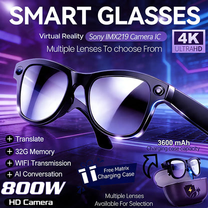 Smart AI Glasses – 8K Camera, Real-Time Translator & Photo/Video Recording Wearable