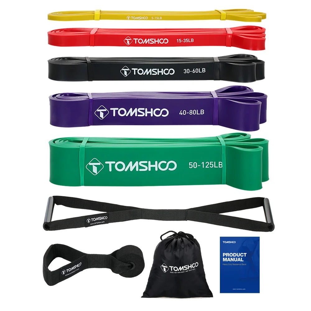 5 PCS Pull Up Assist Bands Set Resistance Loop Bands Powerlifting Exercise Stretch Bands with Door Anchor and Handles