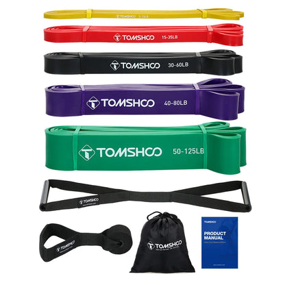 5 PCS Pull Up Assist Bands Set Resistance Loop Bands Powerlifting Exercise Stretch Bands with Door Anchor and Handles