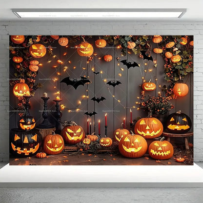 Halloween Backdrop Funny Pumpkin Lanterns Bats Photography Background for Festival Kids Birthday Party Decor Photo Booth Props