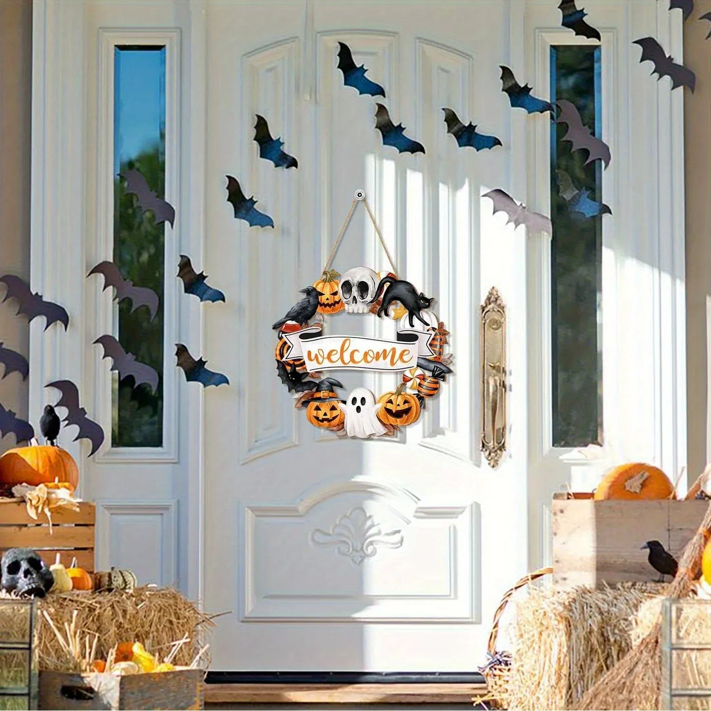 Halloween Black Cat Wooden Sign – Spooky 2D Decorative Plaque for Home & Porch