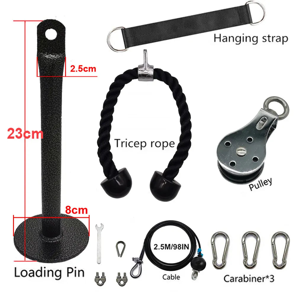 Fitness Pulley Cable Machine System DIY Gym Attachment Adjustable 2.5m Cable Workout Arm Biceps Triceps Hand Training Equipment