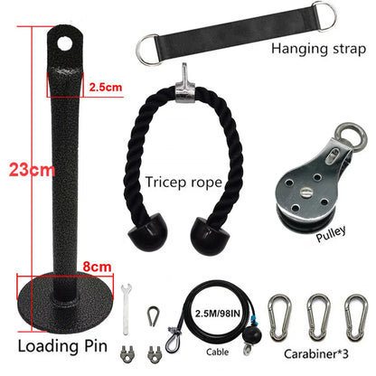Fitness Pulley Cable Machine System DIY Gym Attachment Adjustable 2.5m Cable Workout Arm Biceps Triceps Hand Training Equipment