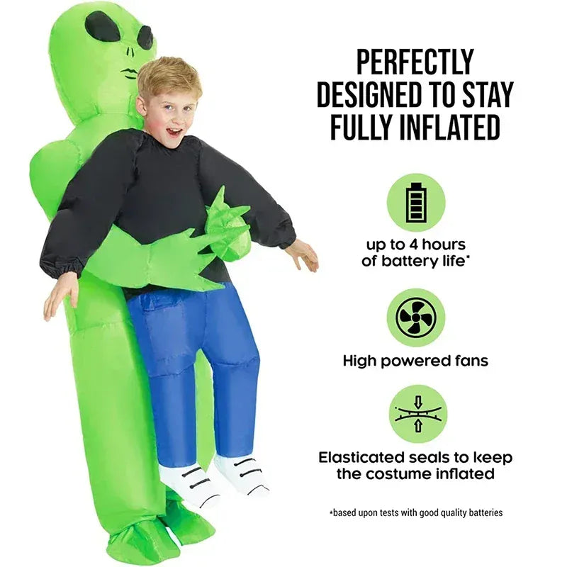 Inflatable Alien Halloween Costume – Scary Green Monster Suit for Kids & Adults | Small (120–150 cm) & Large (150–190 cm)