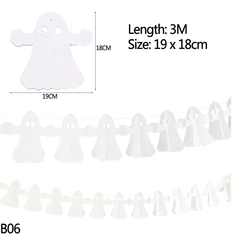 Halloween Banner Garland – Pumpkin Ghost Bat Paper Party Decoration