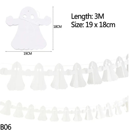 Halloween Banner Garland – Pumpkin Ghost Bat Paper Party Decoration