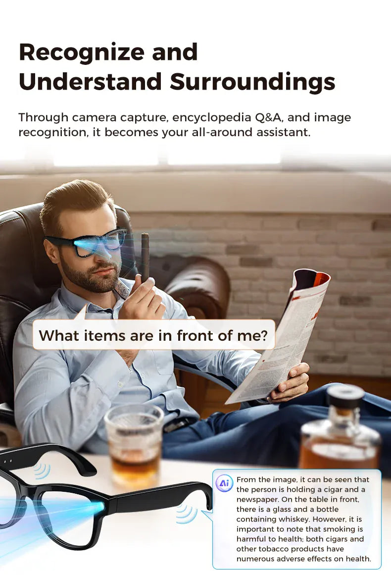 Smart AI Glasses – 8K Camera, Real-Time Translator & Photo/Video Recording Wearable