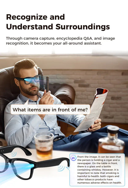 Smart AI Glasses – 8K Camera, Real-Time Translator & Photo/Video Recording Wearable