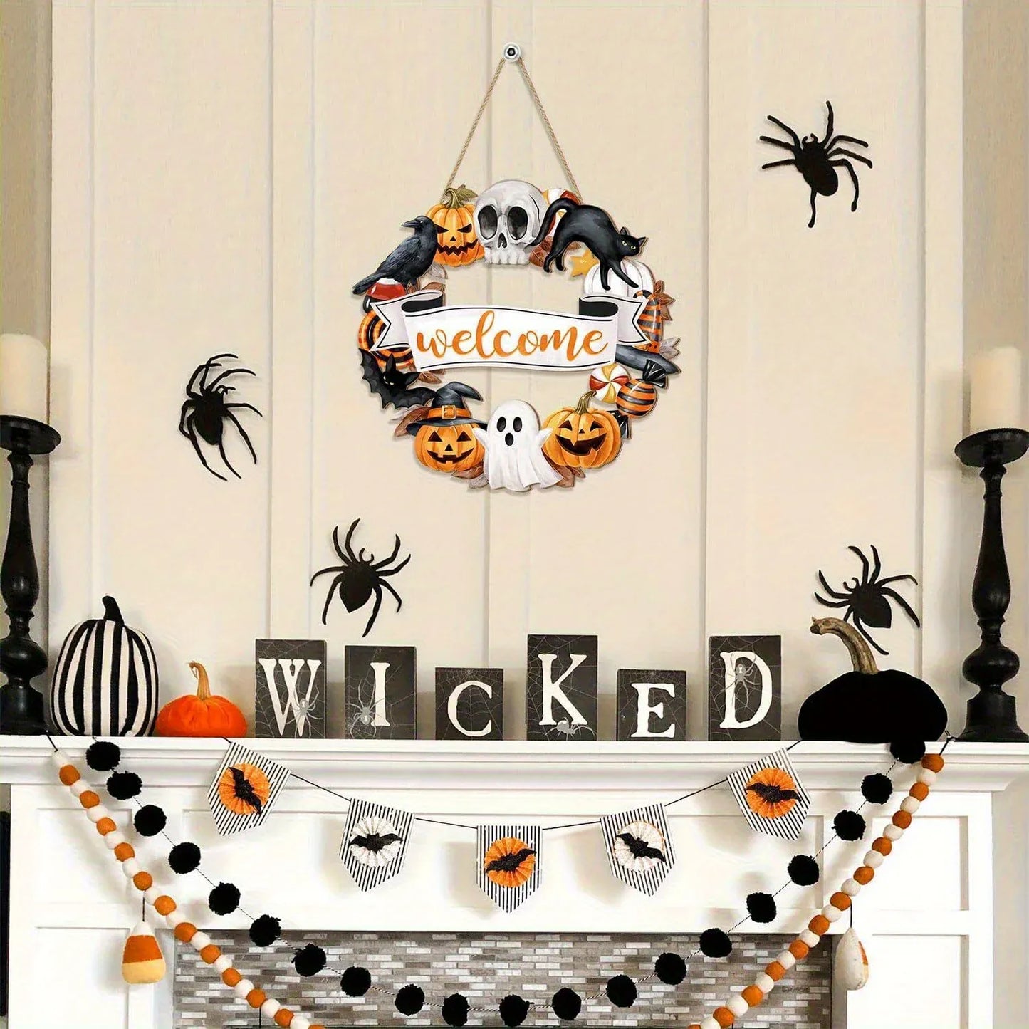 Halloween Black Cat Wooden Sign – Spooky 2D Decorative Plaque for Home & Porch
