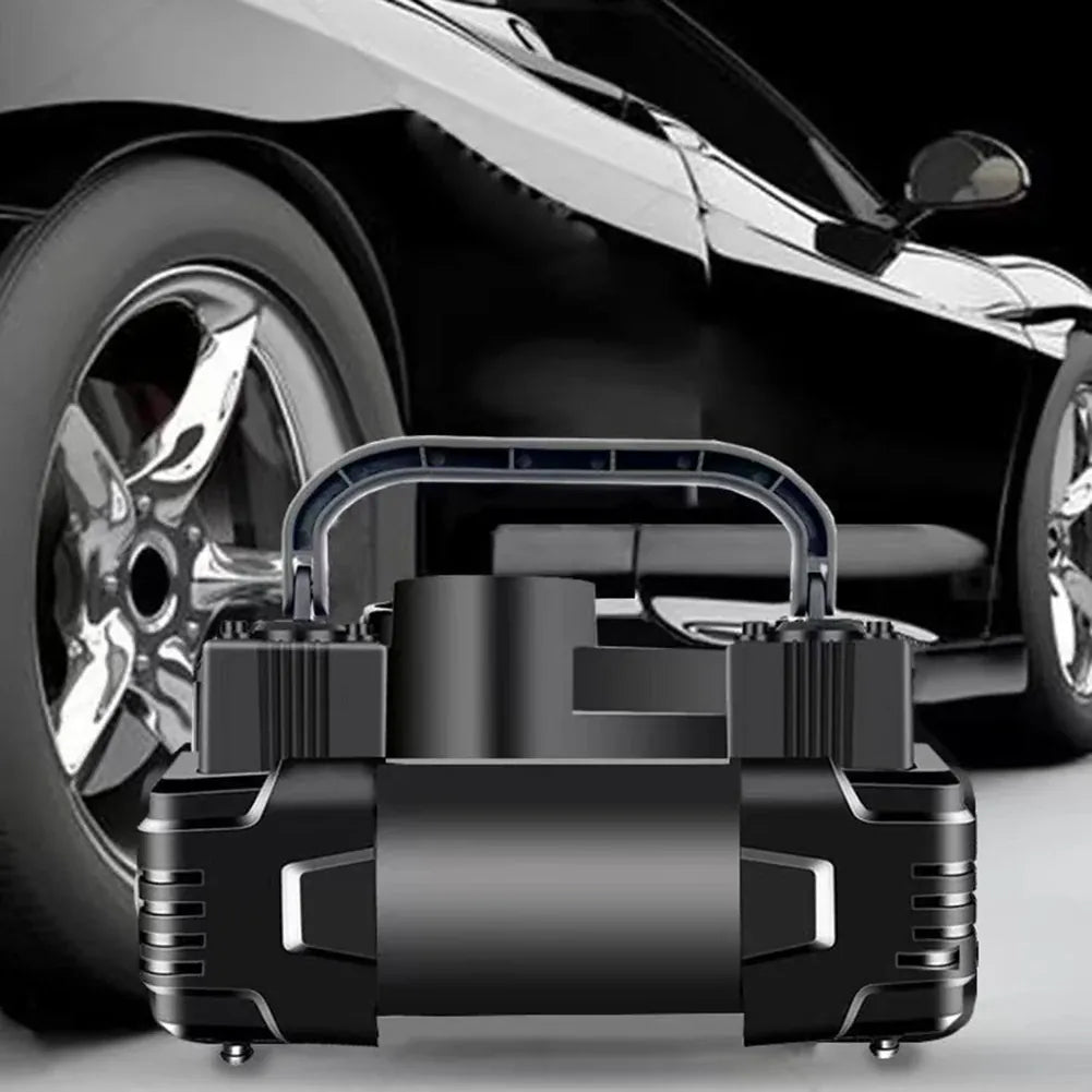 12V Portable Tire Inflator – Heavy Duty Dual Cylinder Air Compressor | Wahooly 12V Heavy Duty Portable Tire Inflator with Digital Gauge & LED Light