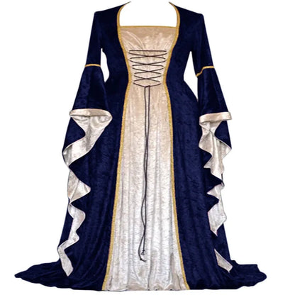 Halloween Velvet Bell Sleeve Dress – Medieval European Court Vintage Gown | 5 Colors | Sizes S–XXXL