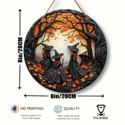 2D Retro Halloween Witch Circular Wooden Sign, Suitable for Home, Restaurant, Office, Coffee Shop, Bar, Holiday Decoration Gifts