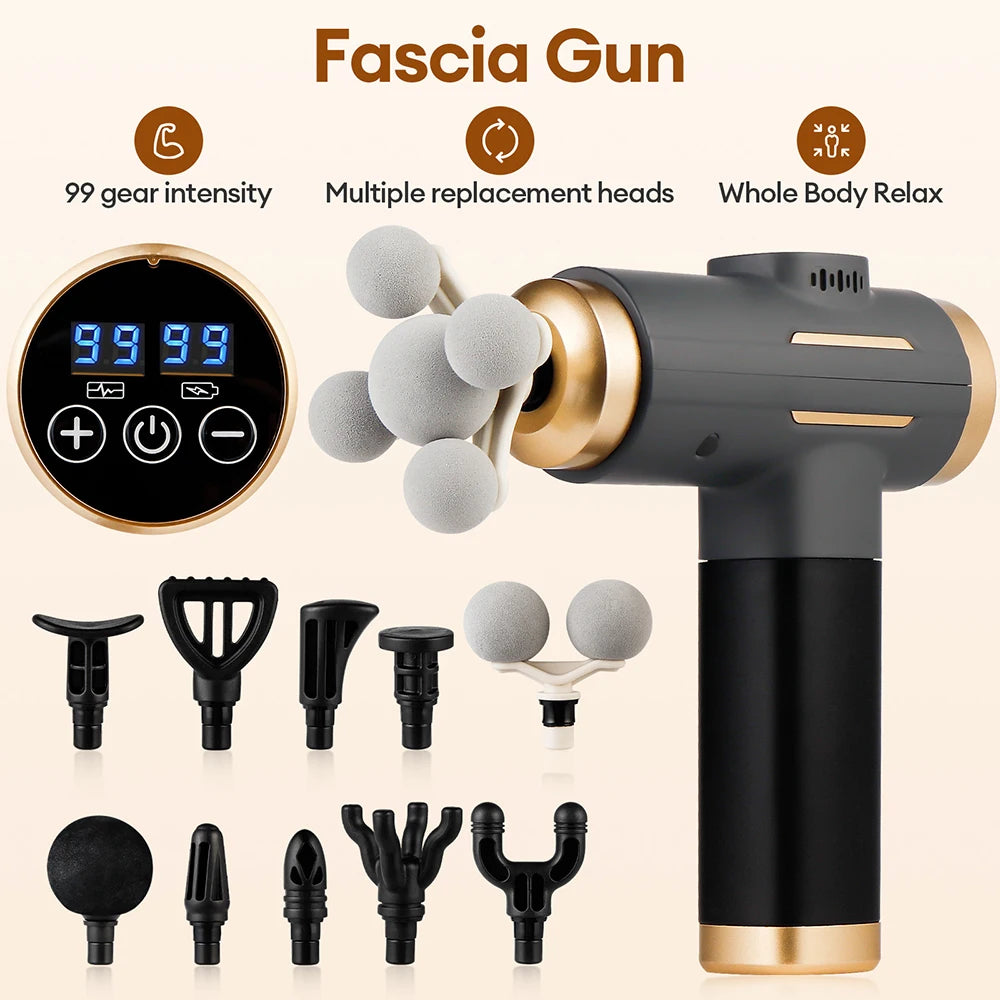 11-in-1 Electric Massage Gun – 99-Level Deep Tissue Percussion Massager with Fast Charging