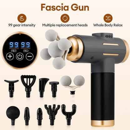 11-in-1 Electric Massage Gun – 99-Level Deep Tissue Percussion Massager with Fast Charging