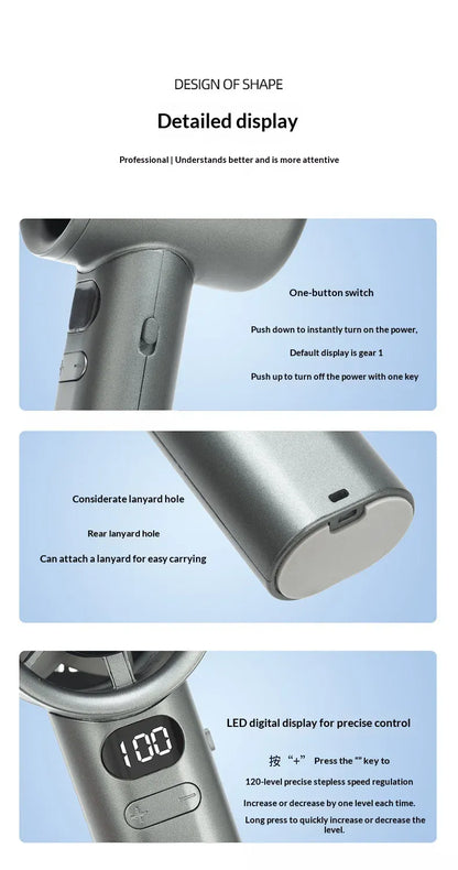 Portable Handheld Ice Cooling Fan — USB Rechargeable, 6-Hour Battery, 120-Speed Control