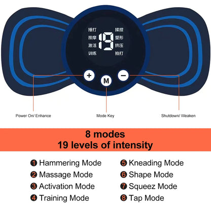 Mini Cervical Spine Patch Remote Control and Portable Massager with Patches for Full Body Massage with Multi-mode Adjustment