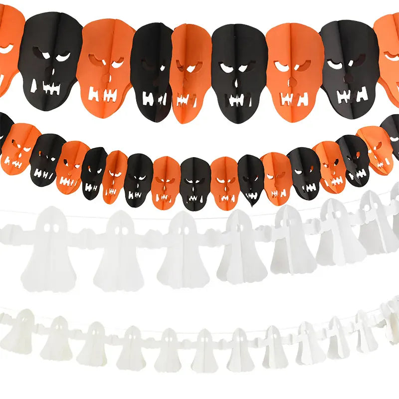Halloween Banner Garland – Pumpkin Ghost Bat Paper Party Decoration