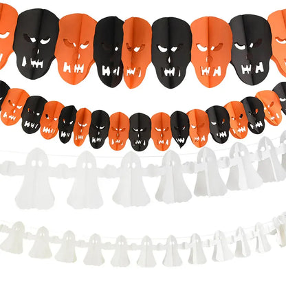 Halloween Banner Garland – Pumpkin Ghost Bat Paper Party Decoration