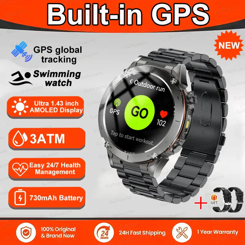 T-Rex 3 GPS Military Smart Watch – 10ATM Waterproof AMOLED | Wahooly T-Rex 3 GPS Military Smart Watch – 1.43" AMOLED, 10ATM Waterproof & Dual-Band GNSS