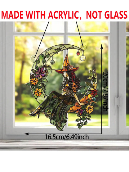 Halloween Witch Moon Suncatcher – Colorful Acrylic Window Decoration