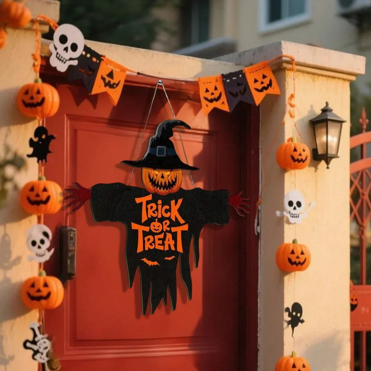 Halloween Trick or Treat Wooden Sign – Spooky Monster Door & Wall Decor