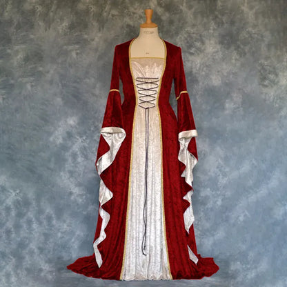 Halloween Velvet Bell Sleeve Dress – Medieval European Court Vintage Gown | 5 Colors | Sizes S–XXXL