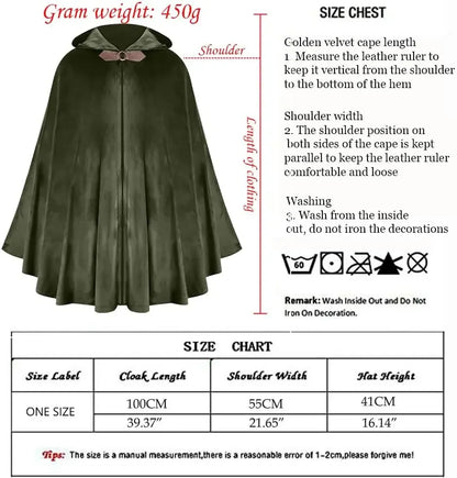 FashionMedieval Velvet Hooded Cloak - Renaissance Cape with Hood Vintage Capelet Halloween Sorcerer Costume