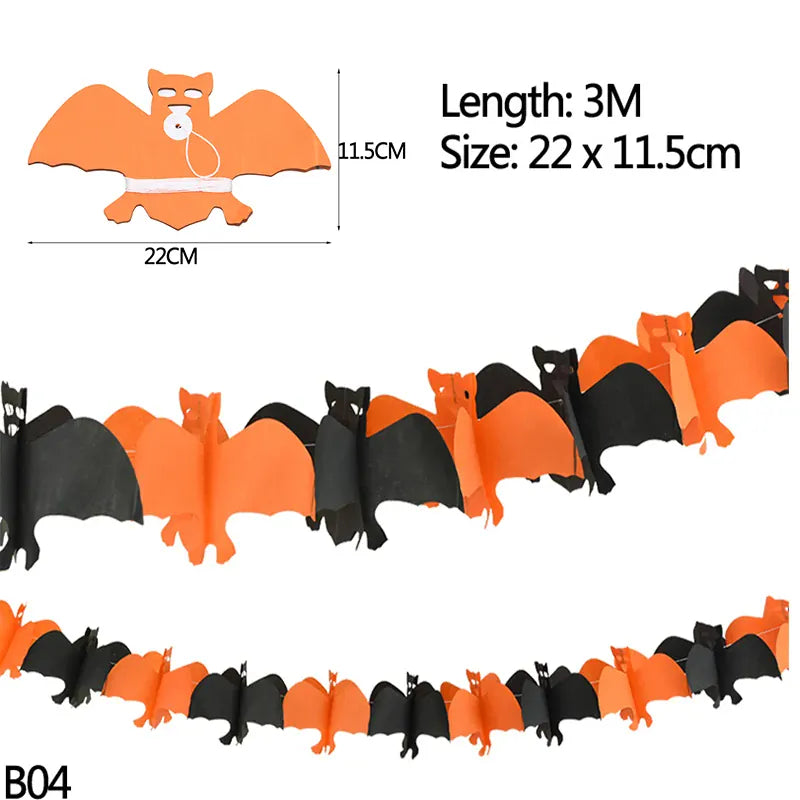 Halloween Banner Garland – Pumpkin Ghost Bat Paper Party Decoration